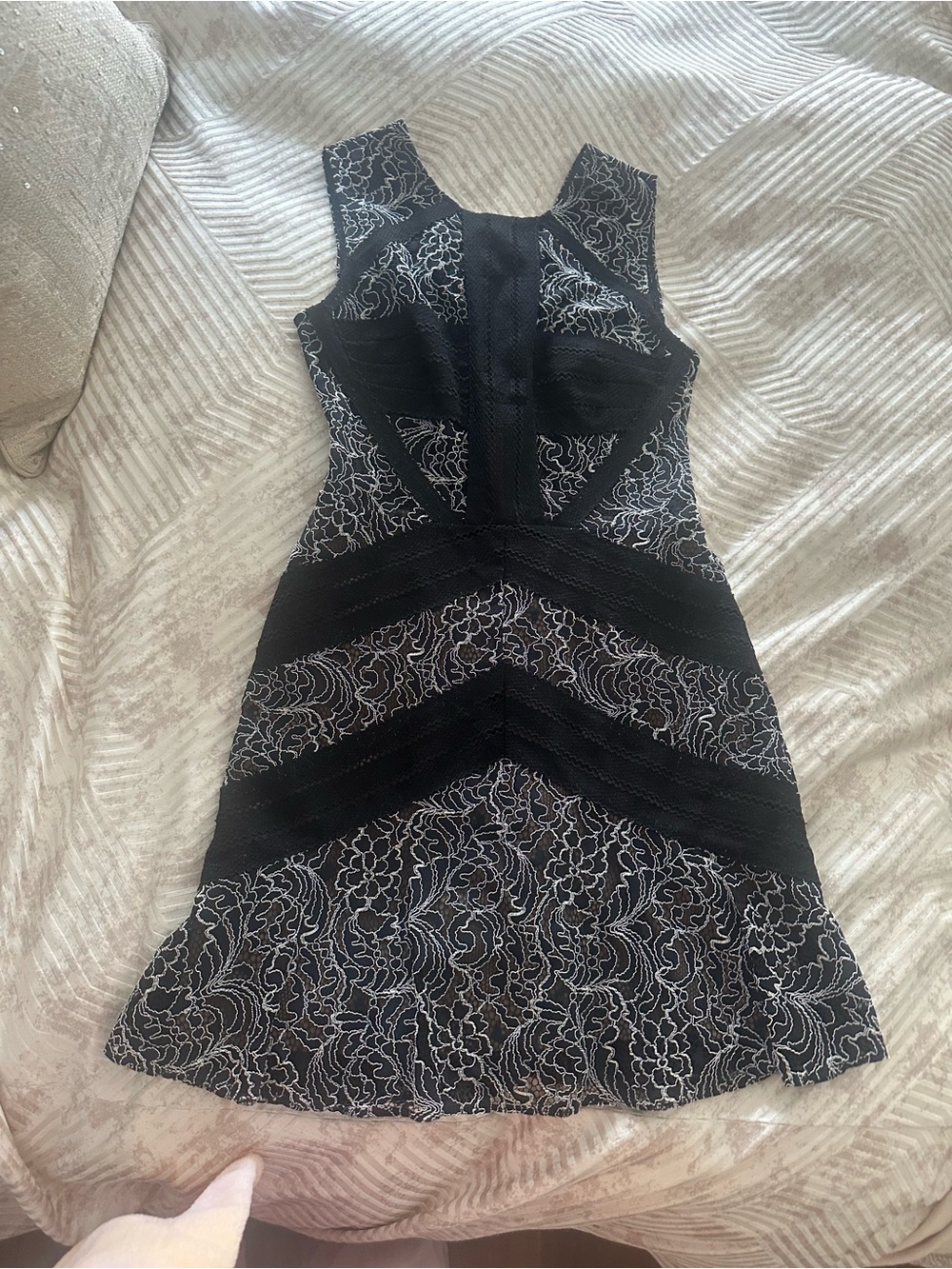 BCBGMaxAzria Black Mini Dress with White Lace Detail